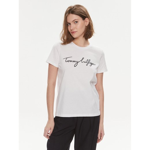 Tommy Hilfiger T-Shirt Signature WW0WW41674 Biały Regular Fit ze sklepu MODIVO w kategorii Bluzki damskie - zdjęcie 182729839