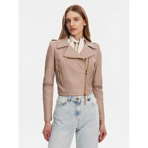 Elisabetta Franchi Kurtka skórzana GD-47Z-51E2-V1200 Beżowy Regular Fit ze sklepu MODIVO w kategorii Kurtki damskie - zdjęcie 182729975