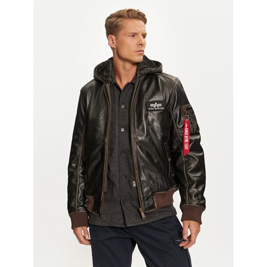 Alpha Industries Kurtka skórzana 193129 Brązowy Regular Fit ze sklepu MODIVO w kategorii Kurtki męskie - zdjęcie 182731429