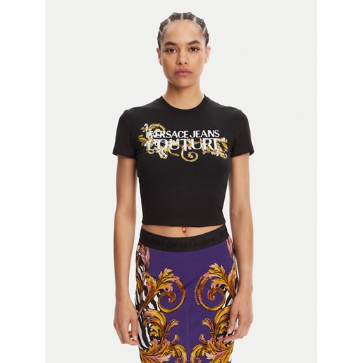 Versace Jeans Couture T-Shirt 78HAHC05 Czarny Slim Fit ze sklepu MODIVO w kategorii Bluzki damskie - zdjęcie 182732505