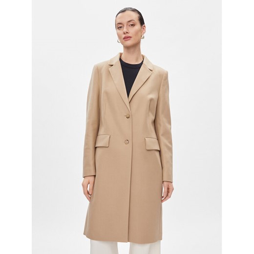 Tommy Hilfiger Płaszcz wełniany Classic WW0WW41662 Beżowy Regular Fit ze sklepu MODIVO w kategorii Płaszcze damskie - zdjęcie 182733007