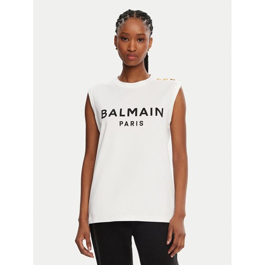 Balmain Top CF1ED001BB02 Biały Relaxed Fit ze sklepu MODIVO w kategorii Bluzki damskie - zdjęcie 182733265