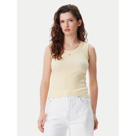 Tommy Jeans Top Essential DW0DW20673 Żółty Slim Fit ze sklepu MODIVO w kategorii Bluzki damskie - zdjęcie 182733269