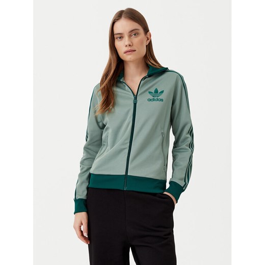 adidas Bluza Beckenbauer JC5809 Zielony Regular Fit ze sklepu MODIVO w kategorii Bluzy damskie - zdjęcie 182733409