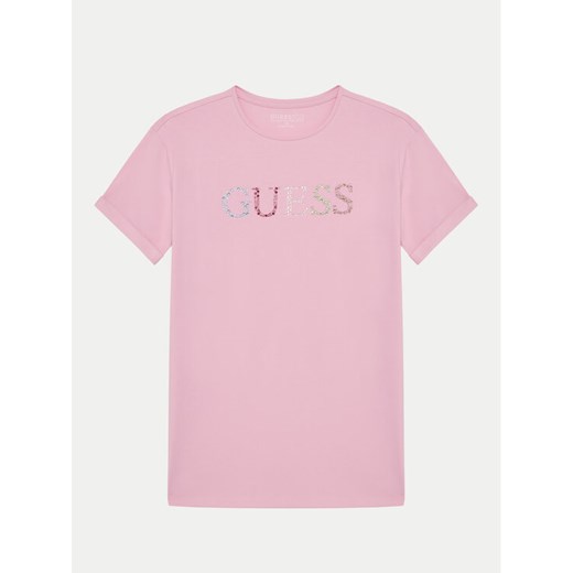 Guess T-Shirt J5GI38 J1314 Różowy Regular Fit ze sklepu MODIVO w kategorii Bluzki dziewczęce - zdjęcie 182733685