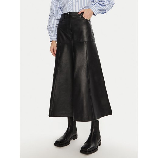 Munthe Spódnica skórzana Tuxya 243122524304 Czarny Regular Fit ze sklepu MODIVO w kategorii Spódnice - zdjęcie 182734068