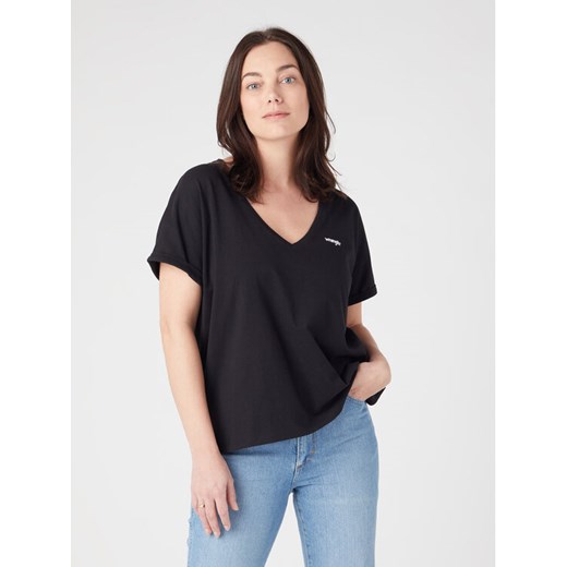 Wrangler T-Shirt Drapey W7XKEV100 112328930 Czarny Regular Fit ze sklepu MODIVO w kategorii Bluzki damskie - zdjęcie 182734977