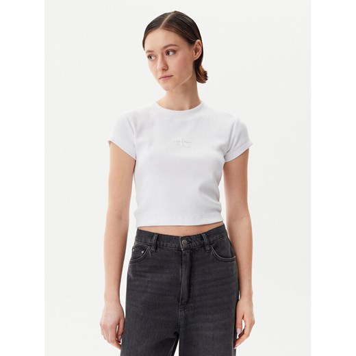 Calvin Klein Jeans T-Shirt LV047AB802 Biały Regular Fit ze sklepu MODIVO w kategorii Bluzki damskie - zdjęcie 182735265