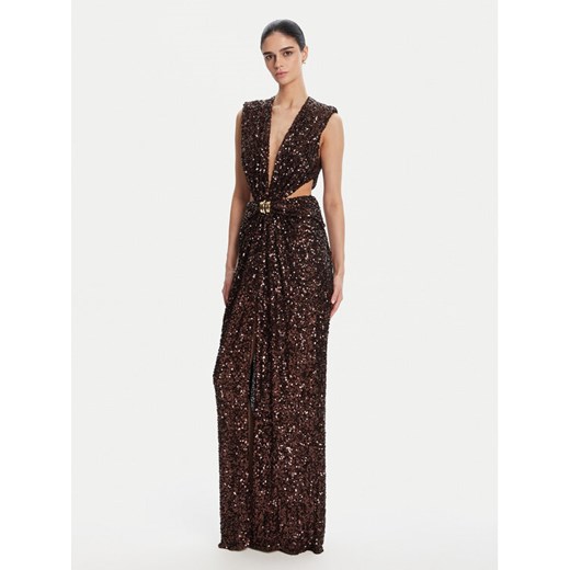 Elisabetta Franchi Sukienka wieczorowa ABR4852E2 644 Brązowy Regular Fit ze sklepu MODIVO w kategorii Sukienki - zdjęcie 182735656