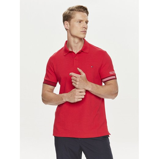 Tommy Hilfiger Polo Flag MW0MW34780 Czerwony Slim Fit ze sklepu MODIVO w kategorii T-shirty męskie - zdjęcie 182735749