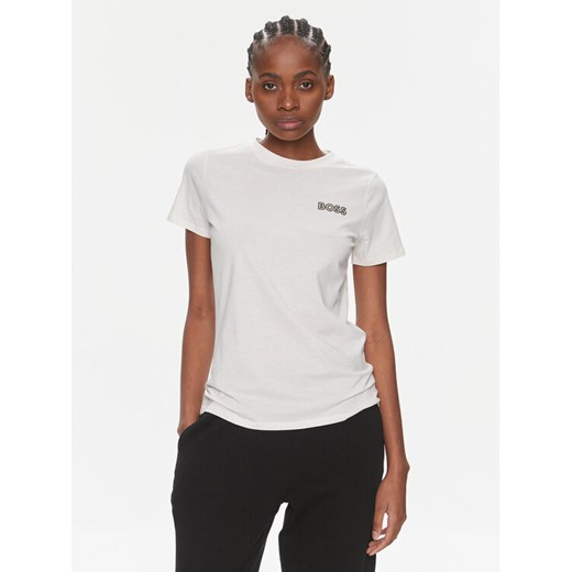 Boss T-Shirt Elogobadge 50517925 Écru Slim Fit ze sklepu MODIVO w kategorii Bluzki damskie - zdjęcie 182736105