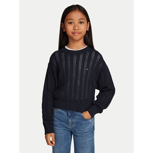 Tommy Hilfiger Sweter Essential KG0KG08075 Granatowy Regular Fit ze sklepu MODIVO w kategorii Swetry dziewczęce - zdjęcie 182737547