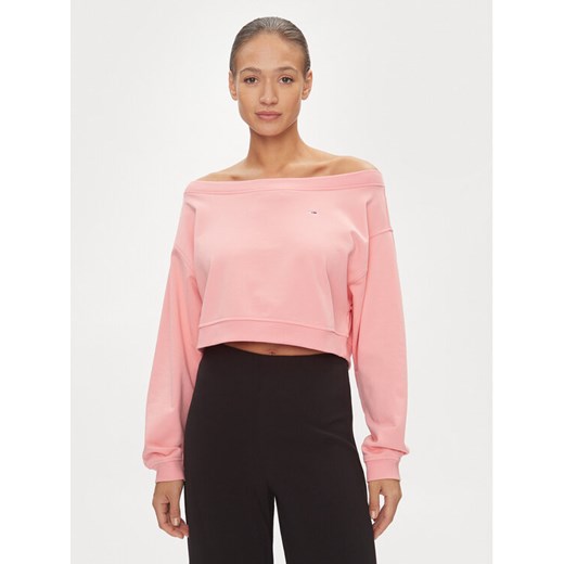 Tommy Jeans Bluza DW0DW17956 Różowy Cropped Fit ze sklepu MODIVO w kategorii Bluzy damskie - zdjęcie 182737586