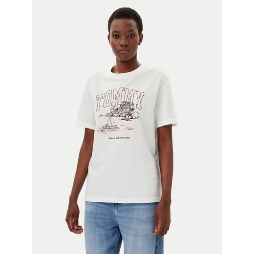 Tommy Jeans T-Shirt Tonal Tropics DW0DW21343 Écru Relaxed Fit ze sklepu MODIVO w kategorii Bluzki damskie - zdjęcie 182737936