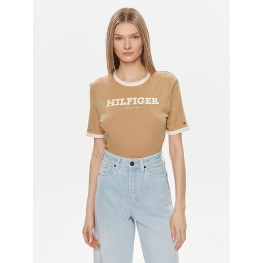 Tommy Hilfiger T-Shirt Monotype WW0WW41208 Beżowy Regular Fit ze sklepu MODIVO w kategorii Bluzki damskie - zdjęcie 182738726