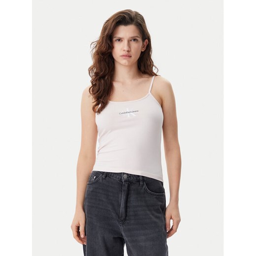 Calvin Klein Jeans Top Monologo J20J223105 Różowy Slim Fit ze sklepu MODIVO w kategorii Bluzki damskie - zdjęcie 182739497