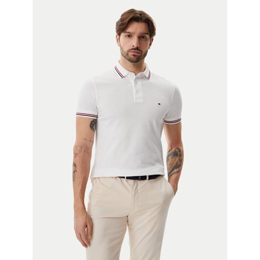 Tommy Hilfiger Polo Tipped MW0MW37346 Biały Slim Fit ze sklepu MODIVO w kategorii T-shirty męskie - zdjęcie 182740187