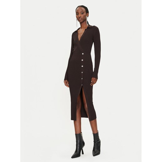 PINKO Sukienka dzianinowa Viscosa Mix 104033 A239 Brązowy Slim Fit ze sklepu MODIVO w kategorii Sukienki - zdjęcie 182740196