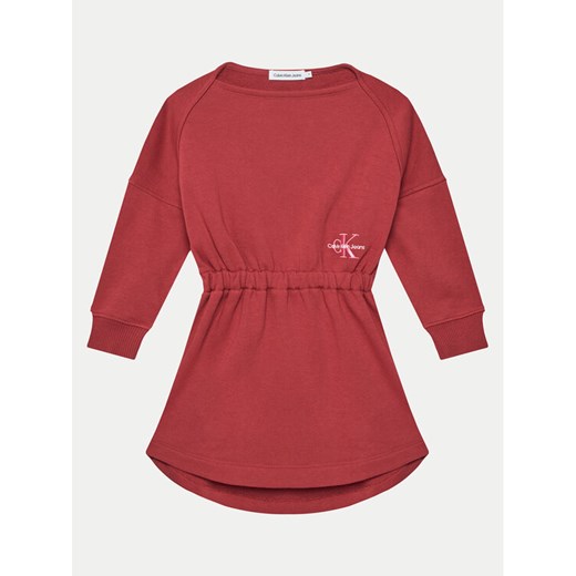 Calvin Klein Jeans Sukienka dzianinowa Monogram IG0IG02316 M Czerwony Relaxed Fit ze sklepu MODIVO w kategorii Sukienki dziewczęce - zdjęcie 182740377