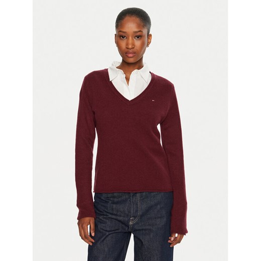 Tommy Hilfiger Sweter WW0WW43505 Bordowy Regular Fit ze sklepu MODIVO w kategorii Swetry damskie - zdjęcie 182741288