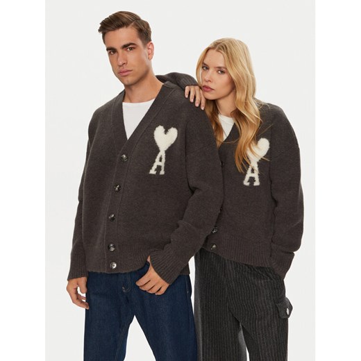 AMI PARIS Kardigan UKC025.KN0032 Szary Regular Fit ze sklepu MODIVO w kategorii Swetry męskie - zdjęcie 182741569