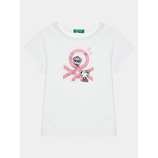 United Colors Of Benetton T-Shirt 3I1XG10D6 Biały Regular Fit ze sklepu MODIVO w kategorii Bluzki dziewczęce - zdjęcie 182743078