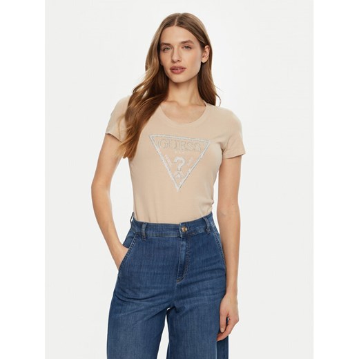 Guess T-Shirt W5RI11 J1314 Beżowy Regular Fit ze sklepu MODIVO w kategorii Bluzki damskie - zdjęcie 182743276