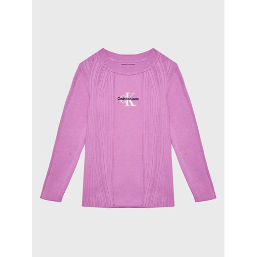 Calvin Klein Jeans Sweter IG0IG01898 Fioletowy Slim Fit ze sklepu MODIVO w kategorii Swetry dziewczęce - zdjęcie 182744169