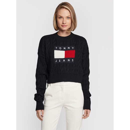 Tommy Jeans Sweter Center Flag DW0DW14261 Czarny Boxy Fit ze sklepu MODIVO w kategorii Swetry damskie - zdjęcie 182744186