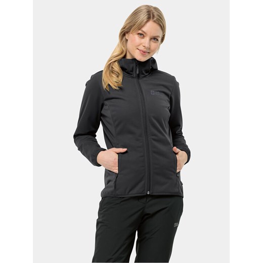 Jack Wolfskin Kurtka softshell Windhain Hoody 1307481 Czarny Regular Fit ze sklepu MODIVO w kategorii Kurtki damskie - zdjęcie 182744429