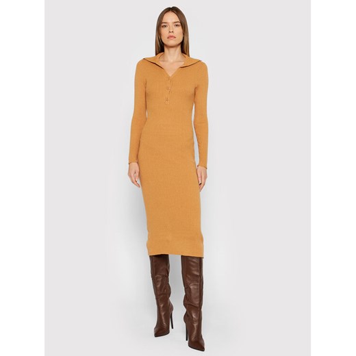 YAS Sukienka dzianinowa Cilla 26026459 Beżowy Slim Fit ze sklepu MODIVO w kategorii Sukienki - zdjęcie 182745248