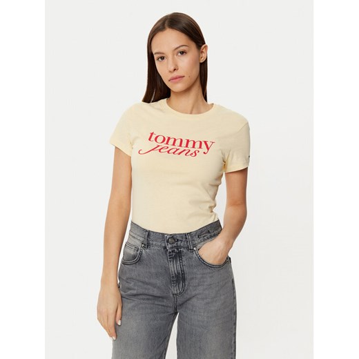 Tommy Jeans T-Shirt DW0DW19447 Żółty Slim Fit ze sklepu MODIVO w kategorii Bluzki damskie - zdjęcie 182746099