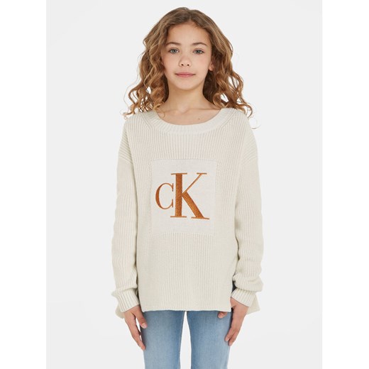 Calvin Klein Jeans Sweter Monogram IG0IG02259 Écru Regular Fit ze sklepu MODIVO w kategorii Swetry dziewczęce - zdjęcie 182746139