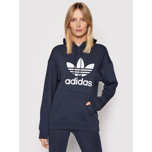 adidas Bluza adicolor Trefoil HE6951 Granatowy Regular Fit ze sklepu MODIVO w kategorii Bluzy damskie - zdjęcie 182746618