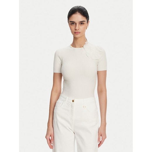 Elisabetta Franchi Sweter MK-55B-51E2 Biały Slim Fit ze sklepu MODIVO w kategorii Swetry damskie - zdjęcie 182747888