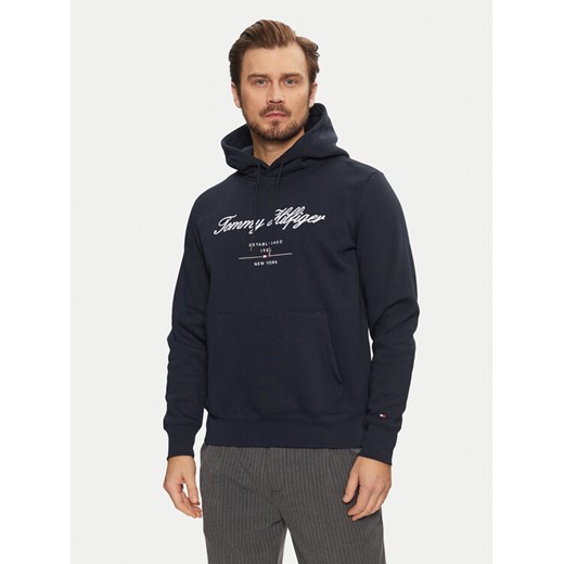 Tommy Hilfiger Bluza Script Logo MW0MW33631 Granatowy Regular Fit ze sklepu MODIVO w kategorii Bluzy męskie - zdjęcie 182748015