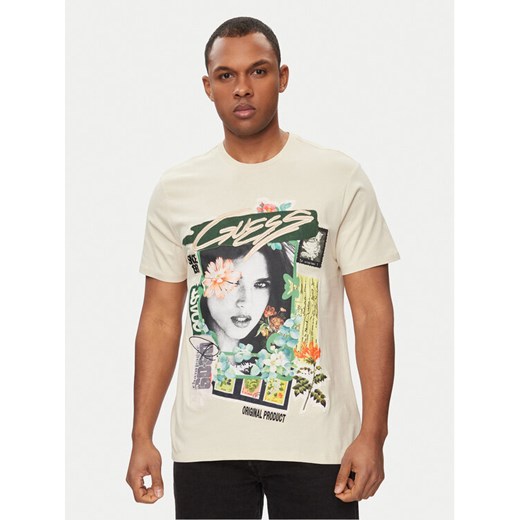Guess T-Shirt M4GI49 KBW41 Beżowy Slim Fit ze sklepu MODIVO w kategorii T-shirty męskie - zdjęcie 182748499