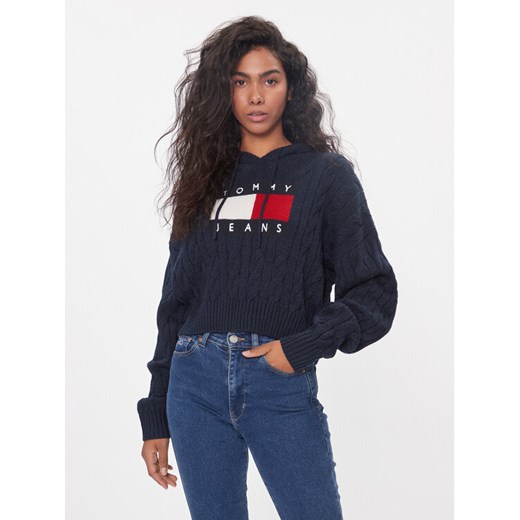 Tommy Jeans Sweter Center Flag DW0DW16528 Granatowy Regular Fit ze sklepu MODIVO w kategorii Swetry damskie - zdjęcie 182748647