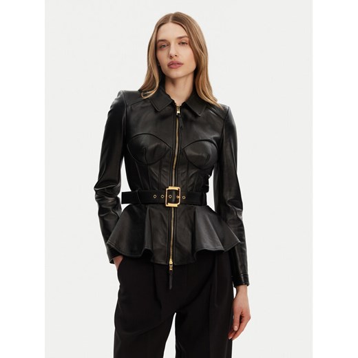 Elisabetta Franchi Kurtka skórzana GD-46Z-51E2-V1300 Czarny Regular Fit ze sklepu MODIVO w kategorii Kurtki damskie - zdjęcie 182749637