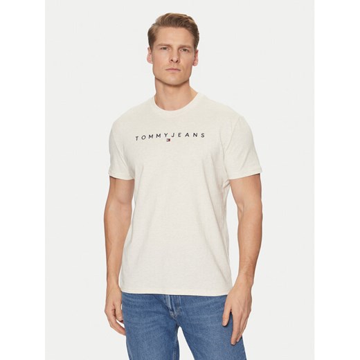 Tommy Jeans T-Shirt Linear Logo DM0DM20744 Beżowy Regular Fit ze sklepu MODIVO w kategorii T-shirty męskie - zdjęcie 182749779