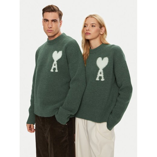 AMI PARIS Sweter UKS025.KN0032 Zielony Regular Fit ze sklepu MODIVO w kategorii Swetry męskie - zdjęcie 182750158