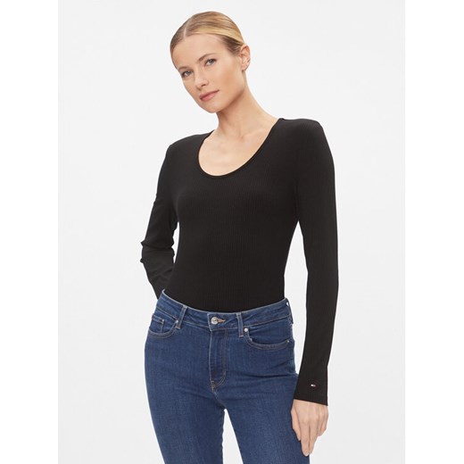 Tommy Hilfiger Bluzka WW0WW41654 Czarny Slim Fit ze sklepu MODIVO w kategorii Bluzki damskie - zdjęcie 182750356