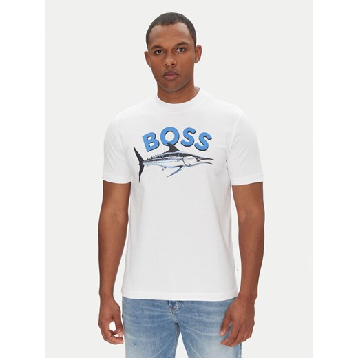 BOSS T-Shirt Bossfish 50539196 Écru Regular Fit ze sklepu MODIVO w kategorii T-shirty męskie - zdjęcie 182750459