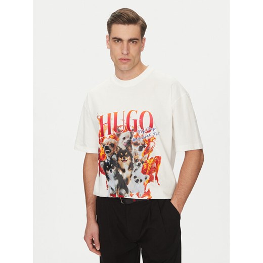 HUGO T-Shirt Dugie 50538259 Écru Oversize ze sklepu MODIVO w kategorii T-shirty męskie - zdjęcie 182750506
