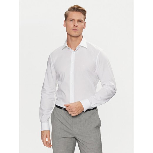 Calvin Klein Koszula Poplin Stretch Regular Shirt K10K109509 Biały Slim Fit ze sklepu MODIVO w kategorii Koszule męskie - zdjęcie 182750539