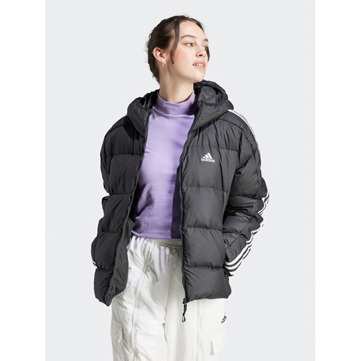 adidas Kurtka puchowa Essentials 3-Stripes Mid Down HZ8483 Czarny Regular Fit ze sklepu MODIVO w kategorii Kurtki damskie - zdjęcie 182750896