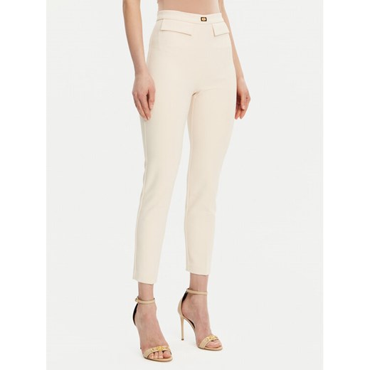 Elisabetta Franchi Spodnie materiałowe PA-077-51E2-V320 Écru Regular Fit ze sklepu MODIVO w kategorii Spodnie damskie - zdjęcie 182750926