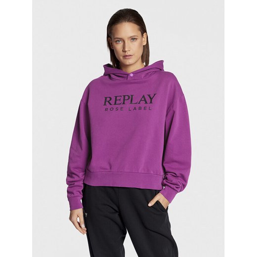Replay Bluza W3711C.000.23358P Fioletowy Regular Fit ze sklepu MODIVO w kategorii Bluzy damskie - zdjęcie 182751686