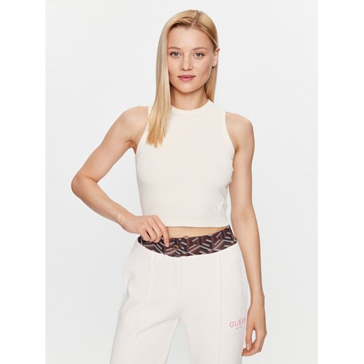 Guess Top V3GP19 K8RT2 Beżowy Slim Fit ze sklepu MODIVO w kategorii Bluzki damskie - zdjęcie 182751735