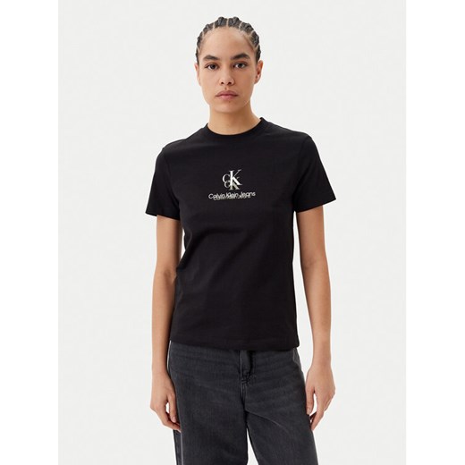 Calvin Klein Jeans T-Shirt Shadow Graphic J20J225545 Czarny Regular Fit ze sklepu MODIVO w kategorii Bluzki damskie - zdjęcie 182752335